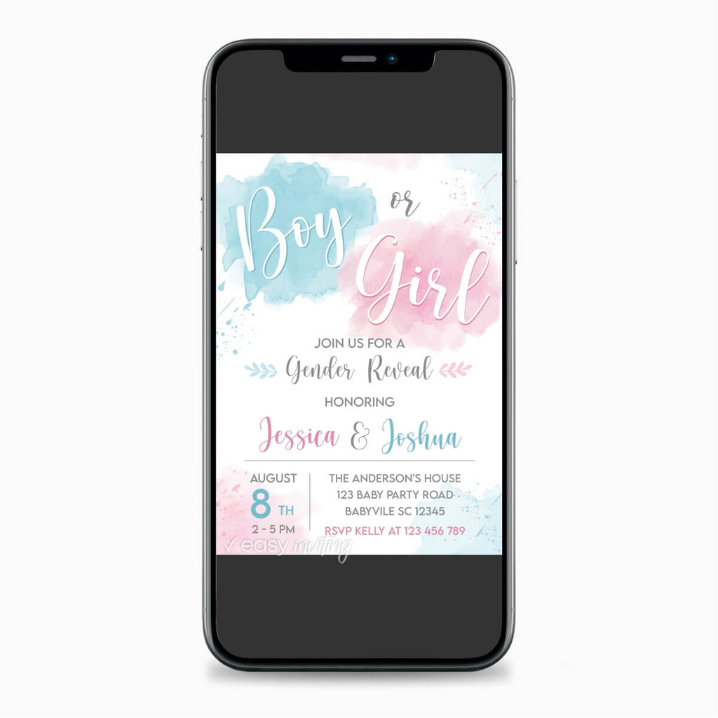 Modern Watercolor Gender Reveal Invitation - Print Me Pretty