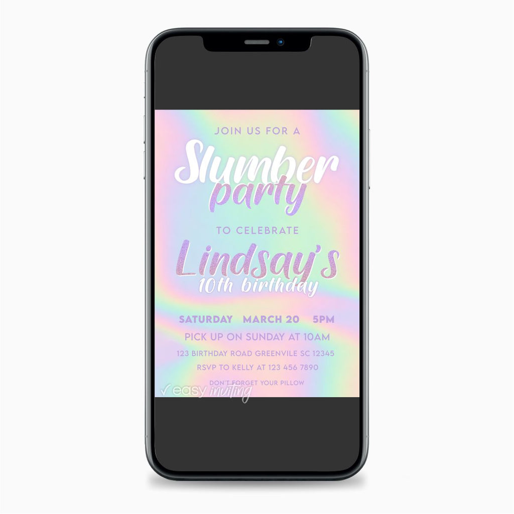 Holographic Slumber Party Birthday Invitation - Print Me Pretty