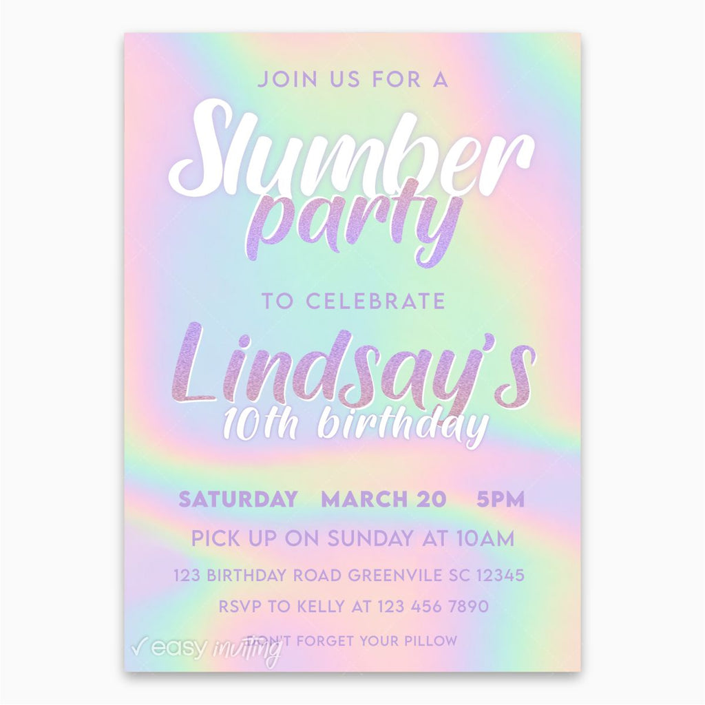 Holographic Slumber Party Birthday Invitation - Print Me Pretty