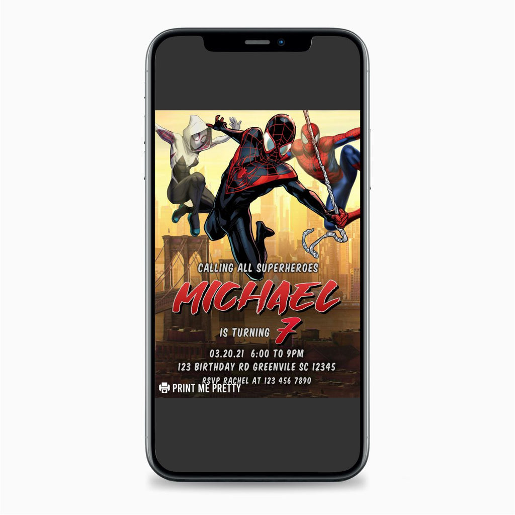 Into the Spider Verse Birthday Invitation - Print Me Pretty