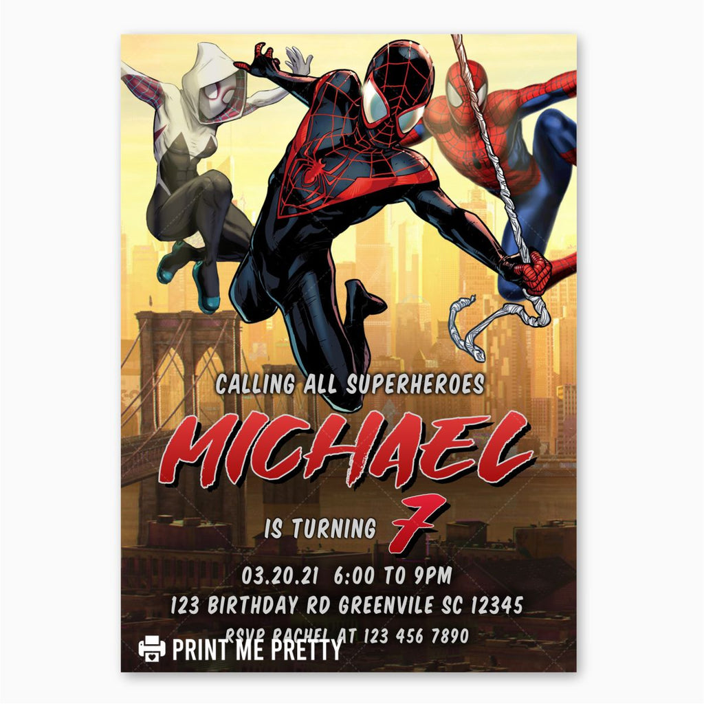Into the Spider Verse Birthday Invitation - Print Me Pretty