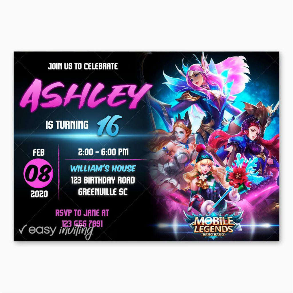 Mobile Legends: Bang Bang Birthday Invitation for Girls - Print Me Pretty