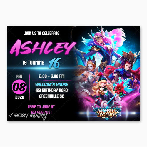 Mobile Legends: Bang Bang Birthday Invitation for Girls - Print Me Pretty