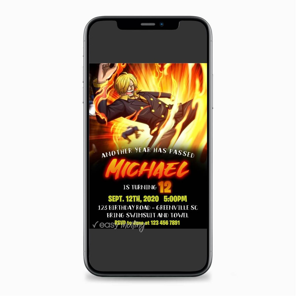 Sanji One Piece Anime Birthday Invitation - Print Me Pretty