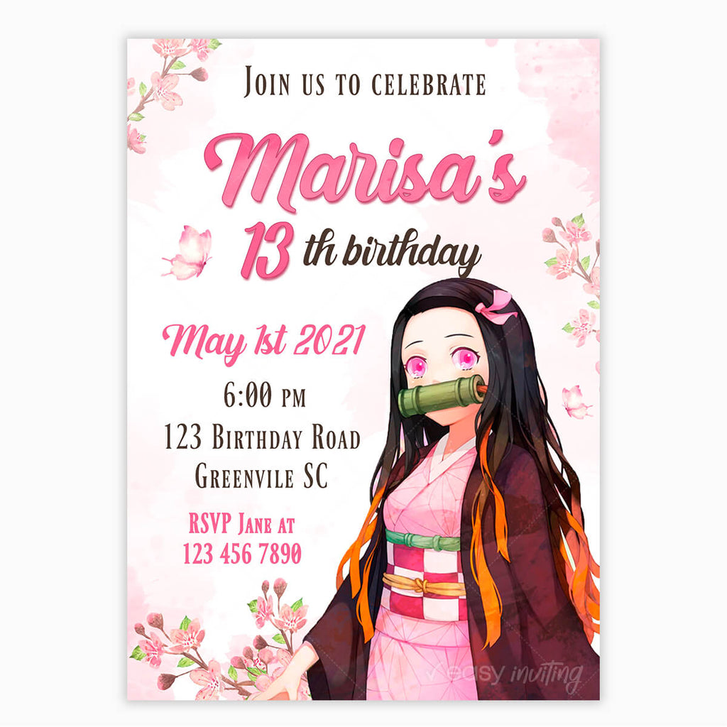 Demon Slayer Nezuko Birthday Invitation for Girls - Print Me Pretty