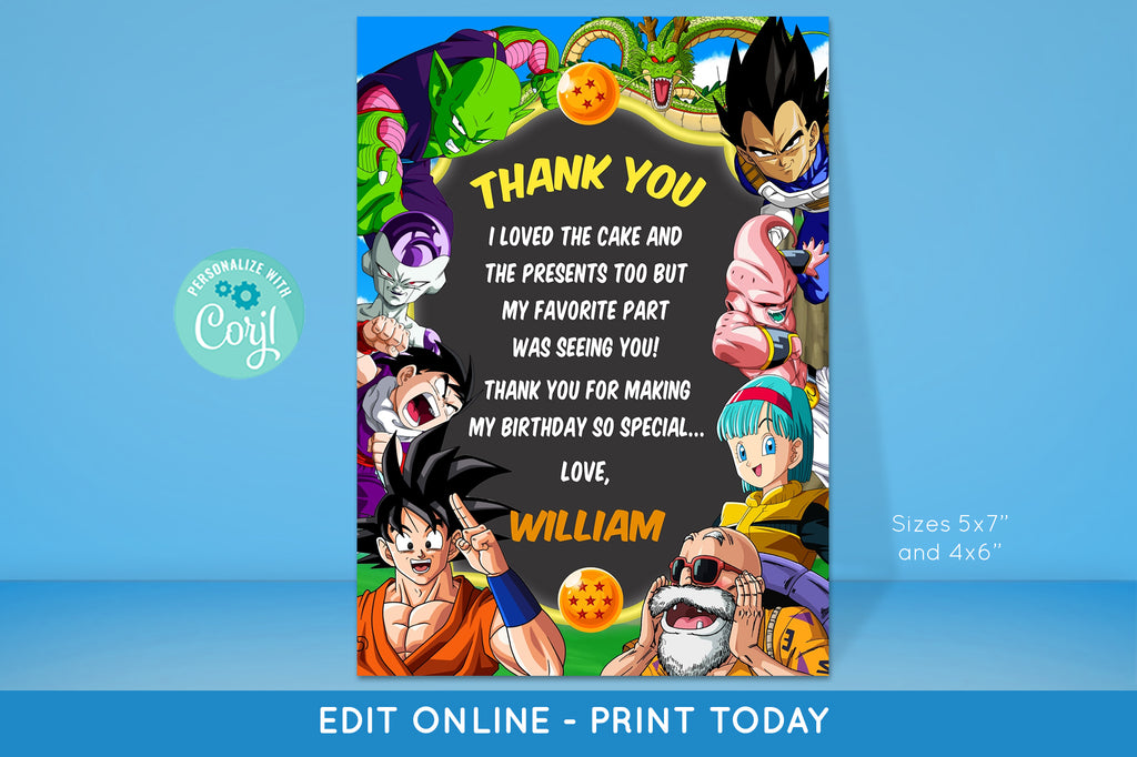 Dragon Ball Z Thank You Card - Print Me Pretty