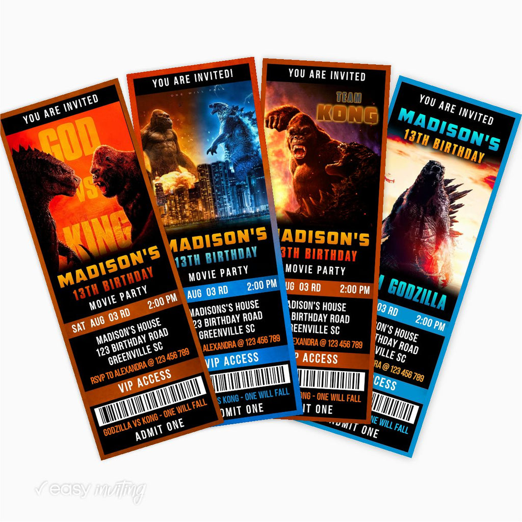 Godzilla VS Kong Movie Ticket Invitation - Print Me Pretty