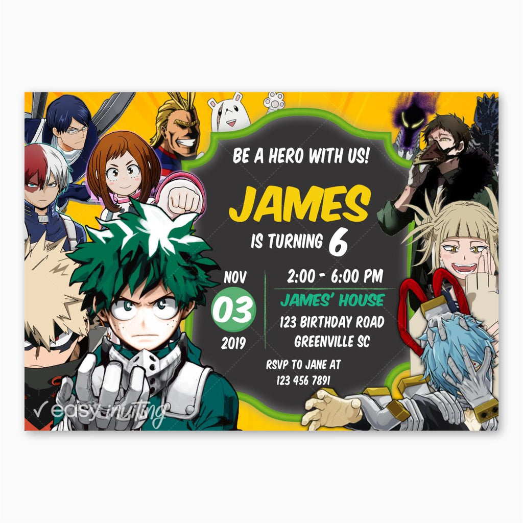 My Hero Academia Birthday Invitation Printable - Print Me Pretty