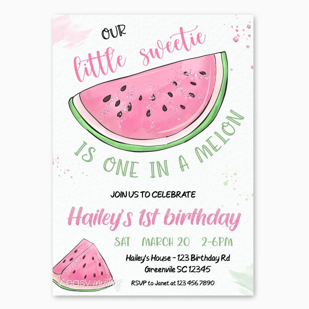 One in a Melon Watermelon Birthday Invitation - Print Me Pretty
