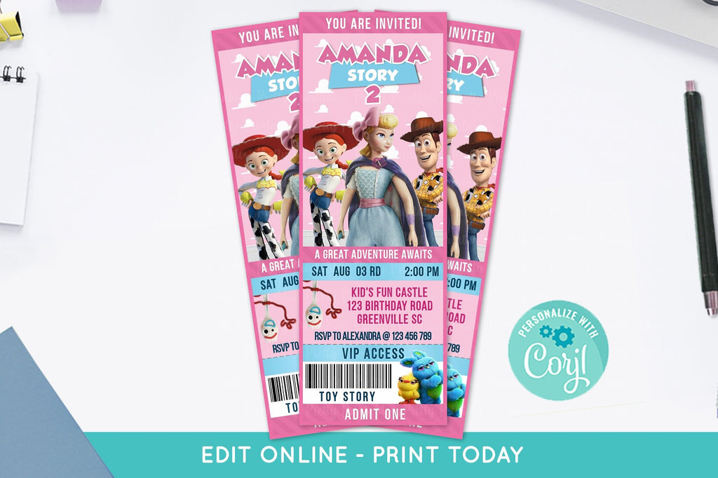 Toy Story 4 Movie Ticket Birthday Invitation for Girls - Print Me Pretty