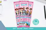 Toy Story 4 Movie Ticket Birthday Invitation for Girls