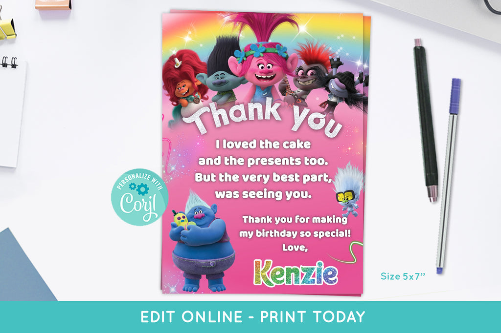 Trolls 2 World Tour Thank You Card - Print Me Pretty