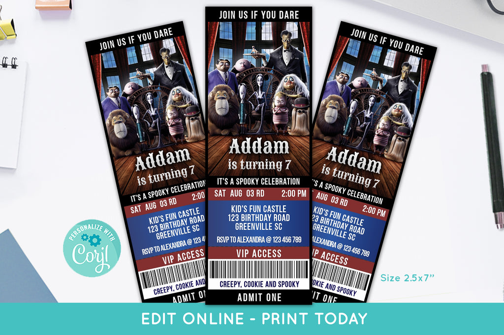 Addams Family Movie Ticket Birthday Invitation - Print Me Pretty