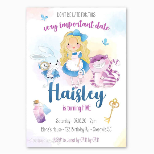 Alice in Wonderland Birthday Invitation in Watercolor - Print Me Pretty