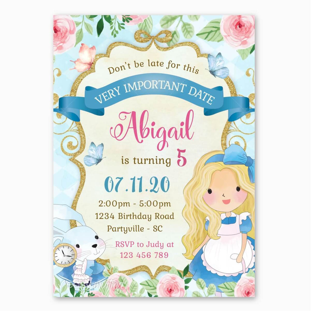 Alice in Wonderland Birthday Invitation - Print Me Pretty