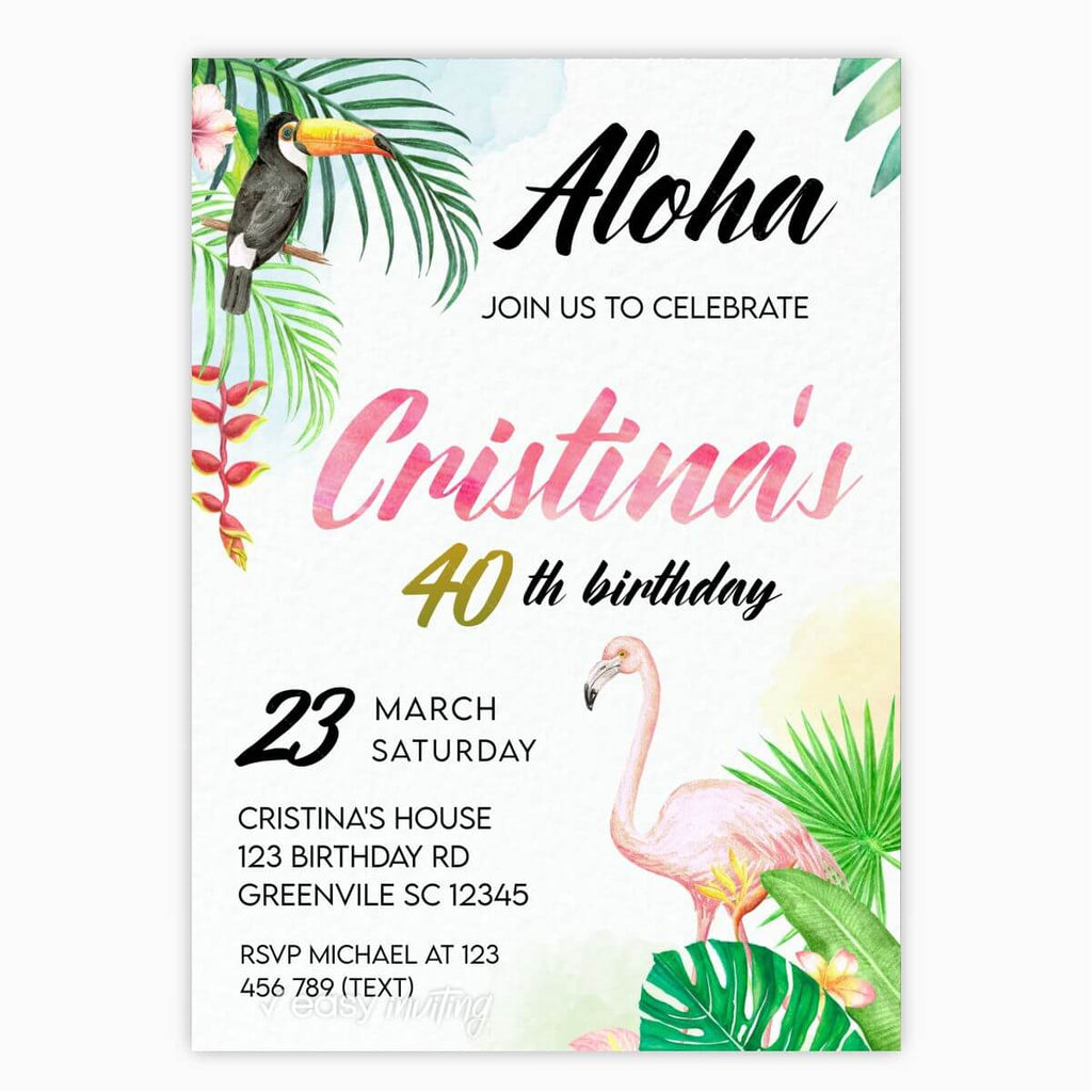 Luau Tropical Birthday Invitation - Print Me Pretty