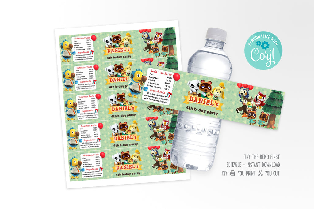 Animal Crossing Water Bottle Wrap - Print Me Pretty