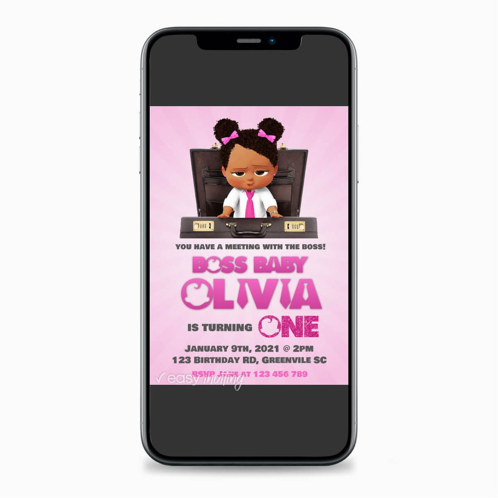 Boss Baby Birthday Invitation - African American Girl - Print Me Pretty