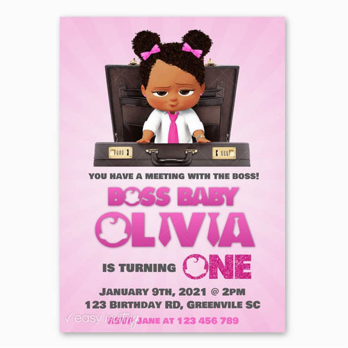 Boss Baby Birthday Invitation - African American Girl - Print Me Pretty