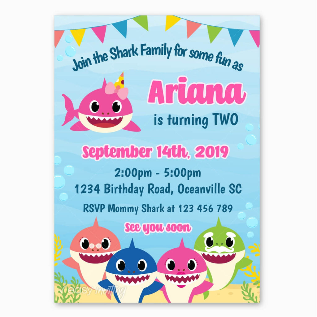 Baby Shark Birthday Invitation for Girls - Print Me Pretty