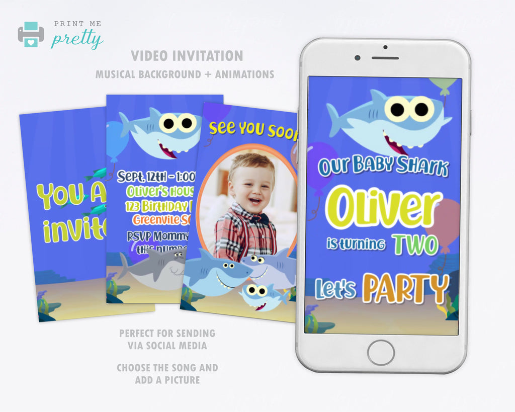 Baby Shark Birthday Invitation Video Animated Card - Print Me Pretty
