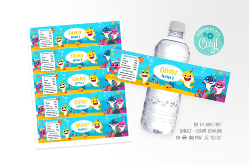 Baby Shark Water Bottle Wrap Boy & Girl - Print Me Pretty