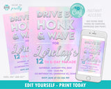 Birthday Parade Invitation Drive By for Girls Tie Dye