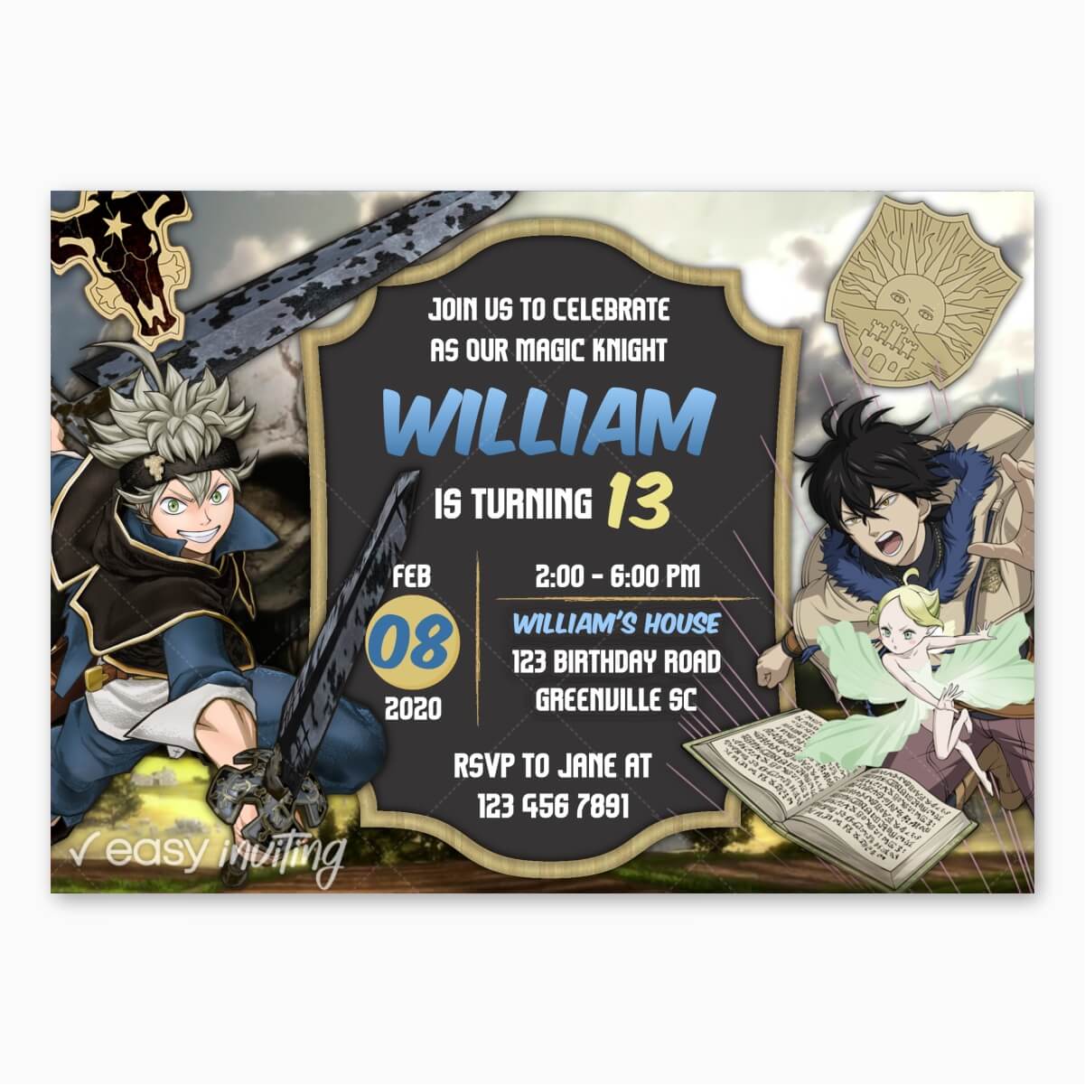 Black Clover Anime Birthday Invitation – Easy Inviting for Free Printable Anime Birthday Invitations