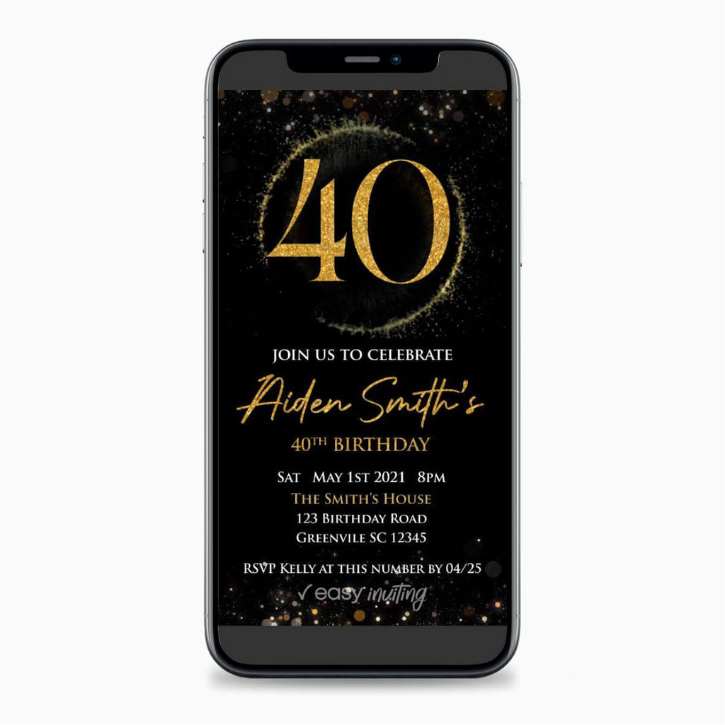 Black Gold 30th Birthday Video Invitation - Print Me Pretty