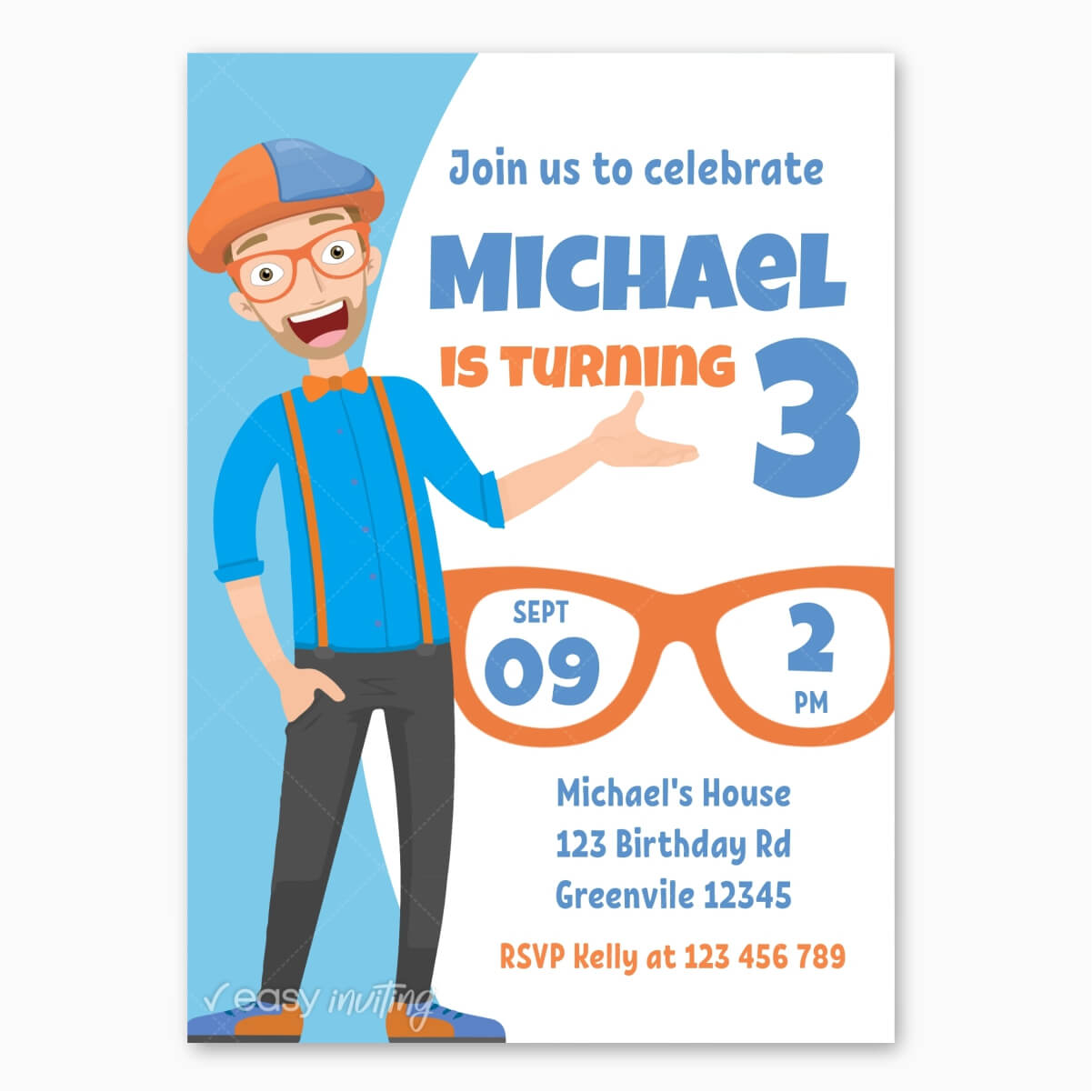 Free Printable Blippi Birthday Invitations