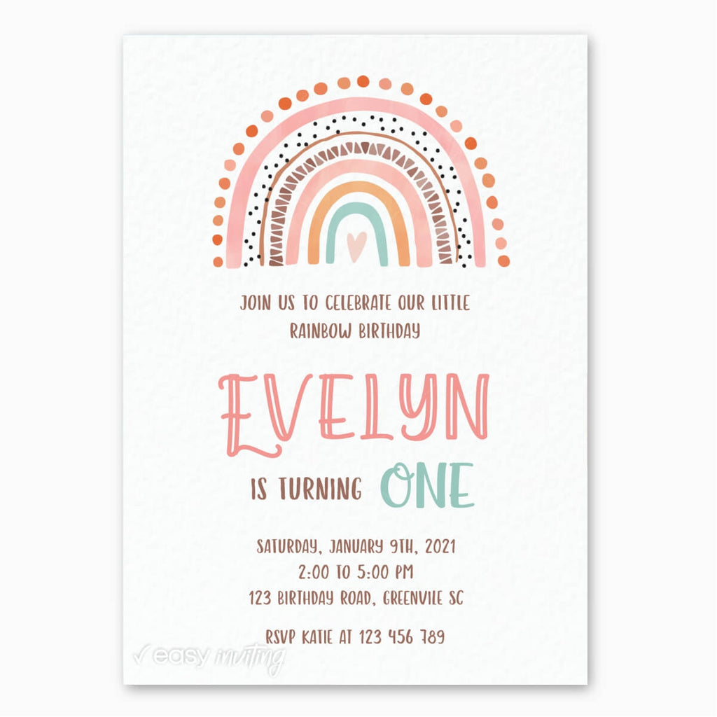 Boho Rainbow Birthday Invitation - Print Me Pretty