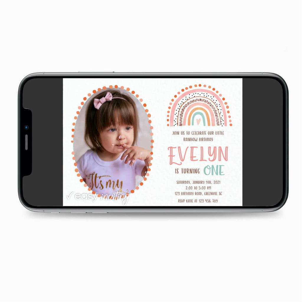 Boho Rainbow Birthday Invitation with Photo - Print Me Pretty