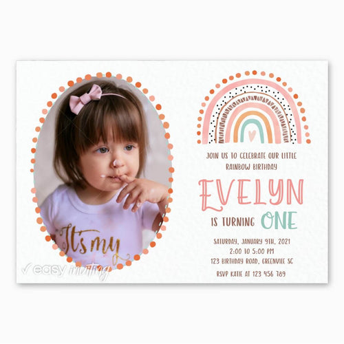 Boho Rainbow Birthday Invitation with Photo - Print Me Pretty