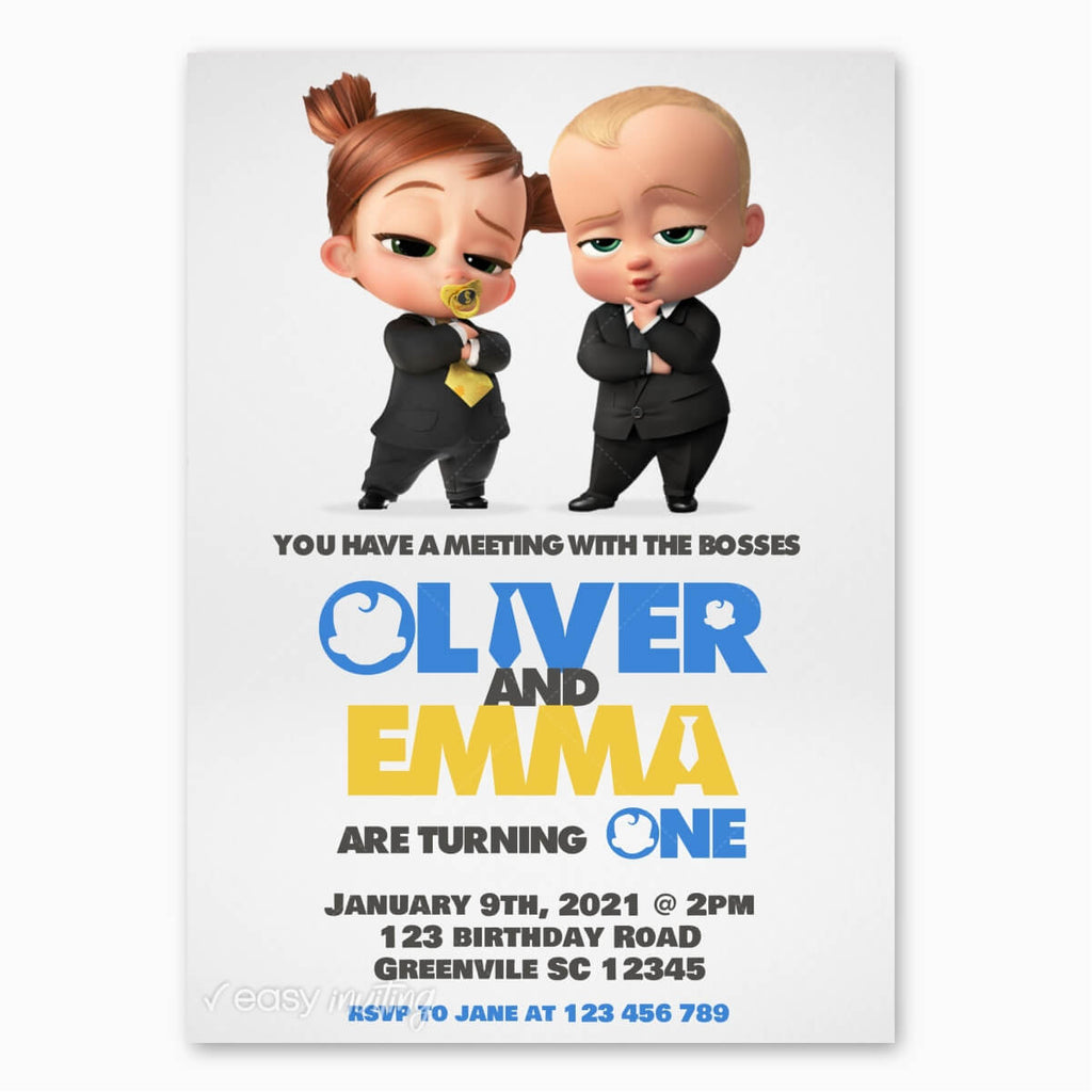 Boss Baby Birthday Invitation for Twins or Siblings - Print Me Pretty