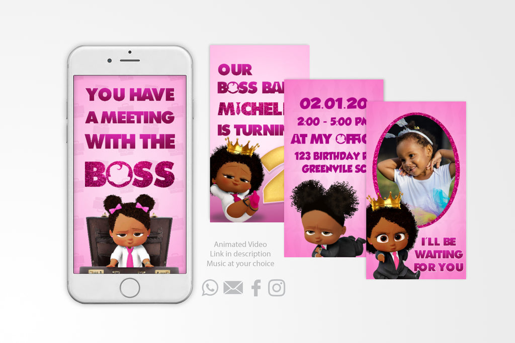 Boss Baby Birthday Invitation Video - Girl - Print Me Pretty