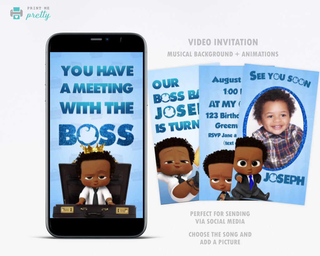 Boss Baby Birthday Invitation Video - Boy - Print Me Pretty