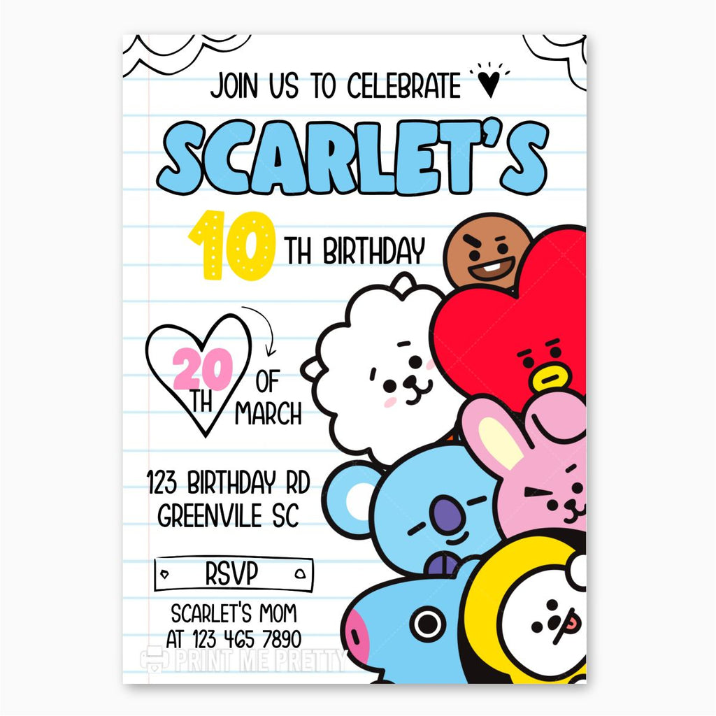 BT21 Birthday Invitation - Print Me Pretty