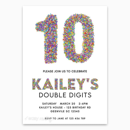 Confetti Double Digits Birthday Invitation - Print Me Pretty
