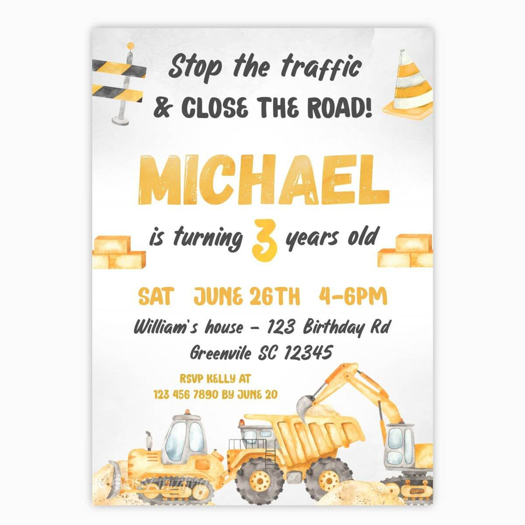 Construction Birthday Invitation - Print Me Pretty