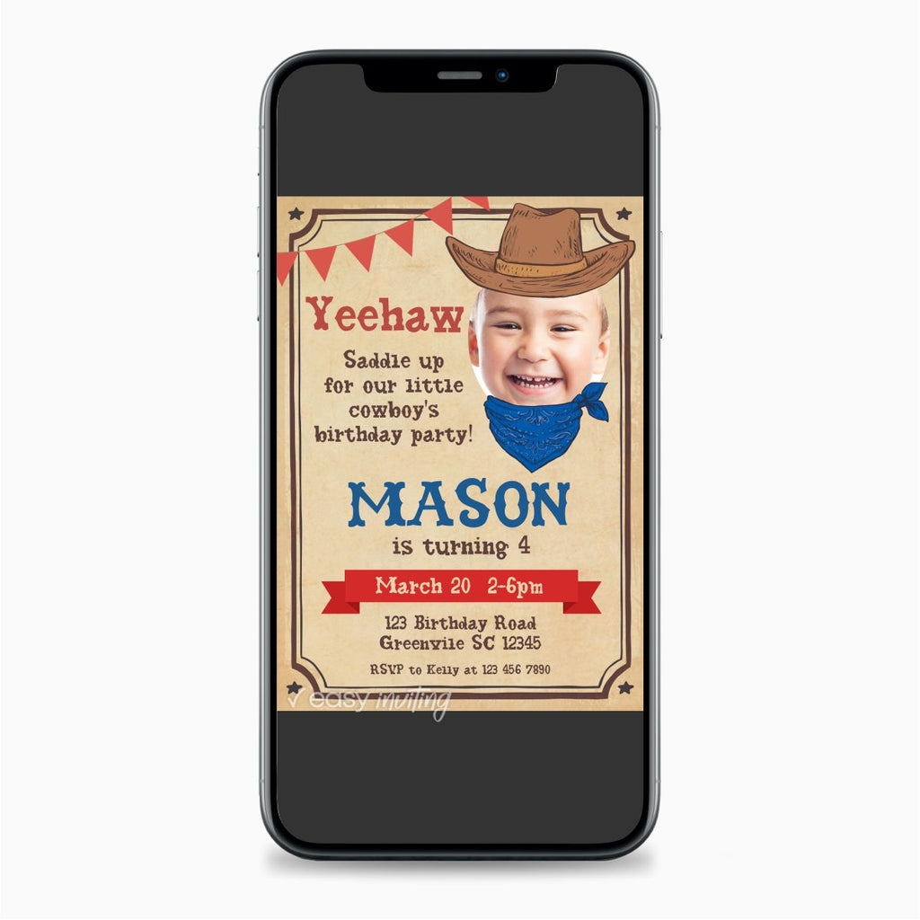 Cowboy Birthday Invitation with Photo - Print Me Pretty