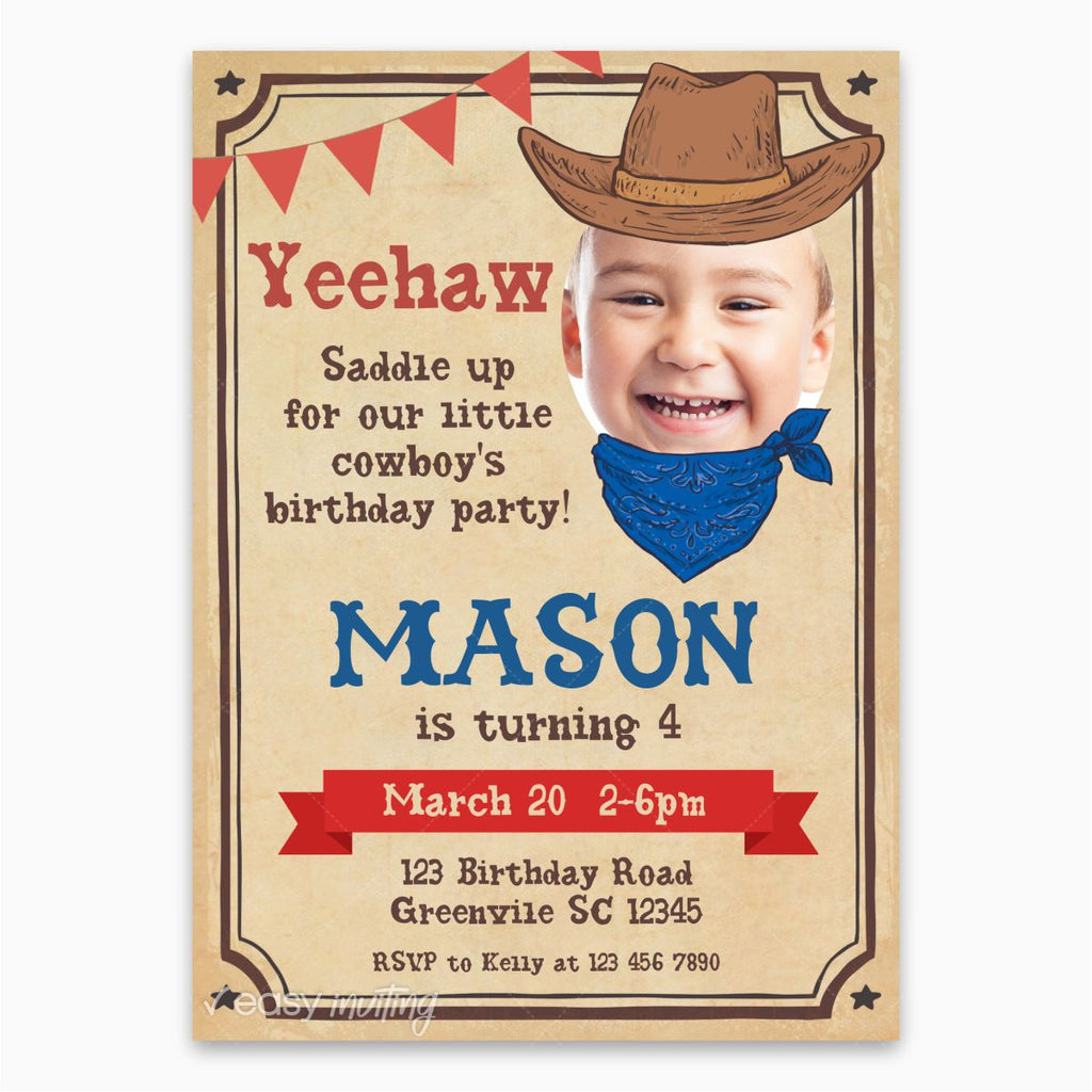 Cowboy Birthday Invitation with Photo - Print Me Pretty