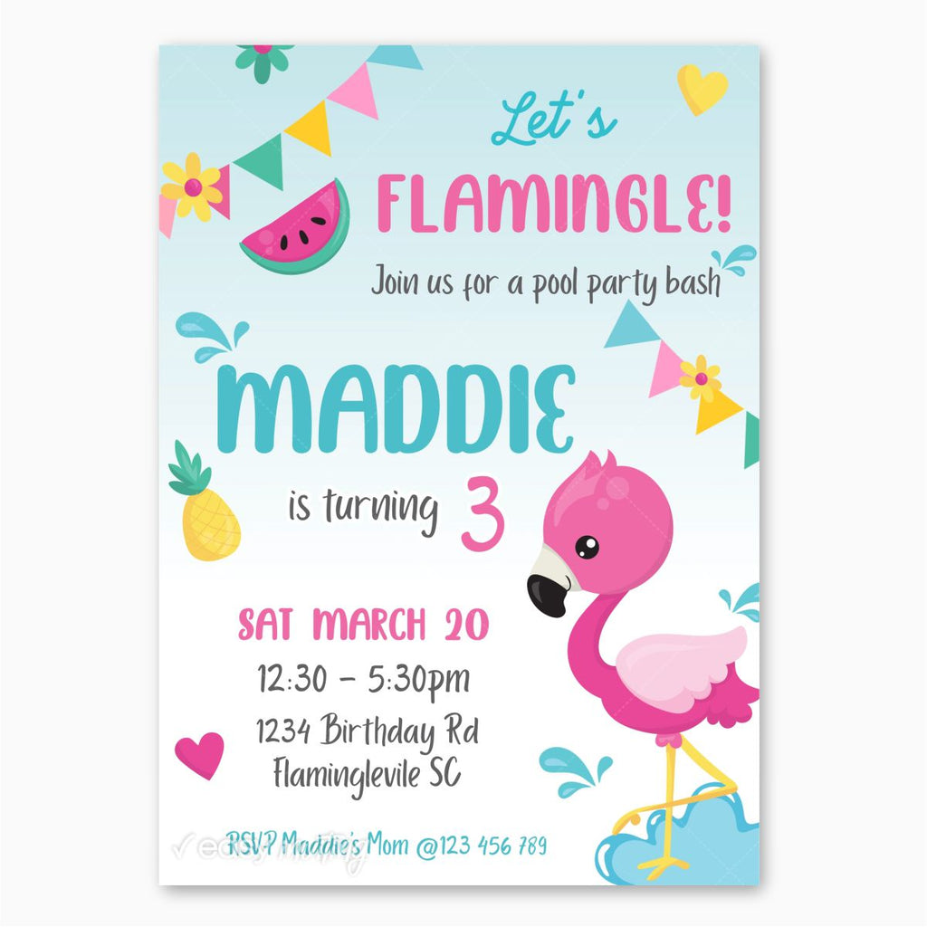 Cute Flamingo Birthday Invitation - Print Me Pretty