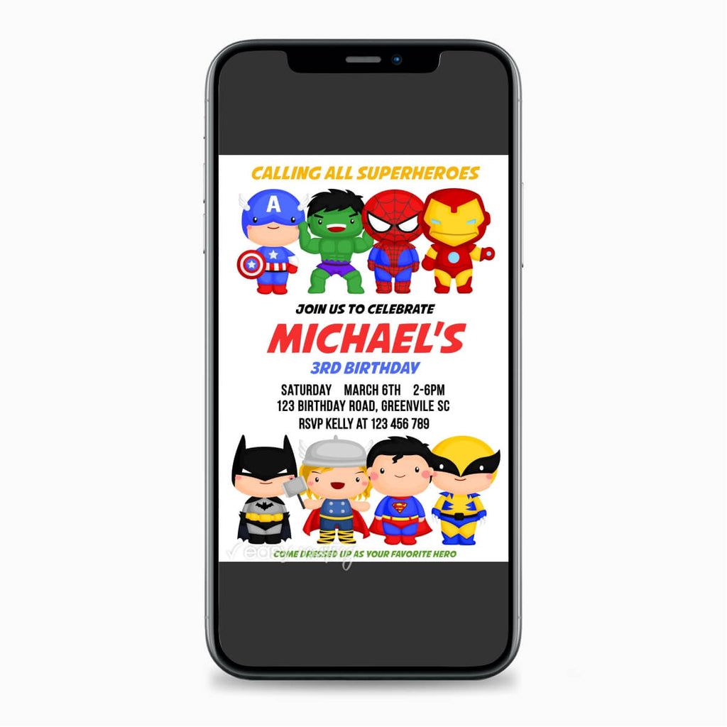 Cute Superheroes Birthday Invitation - Print Me Pretty