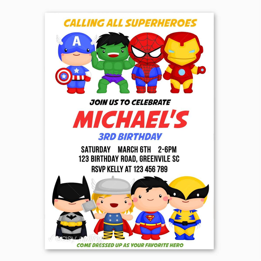 Cute Superheroes Birthday Invitation - Print Me Pretty