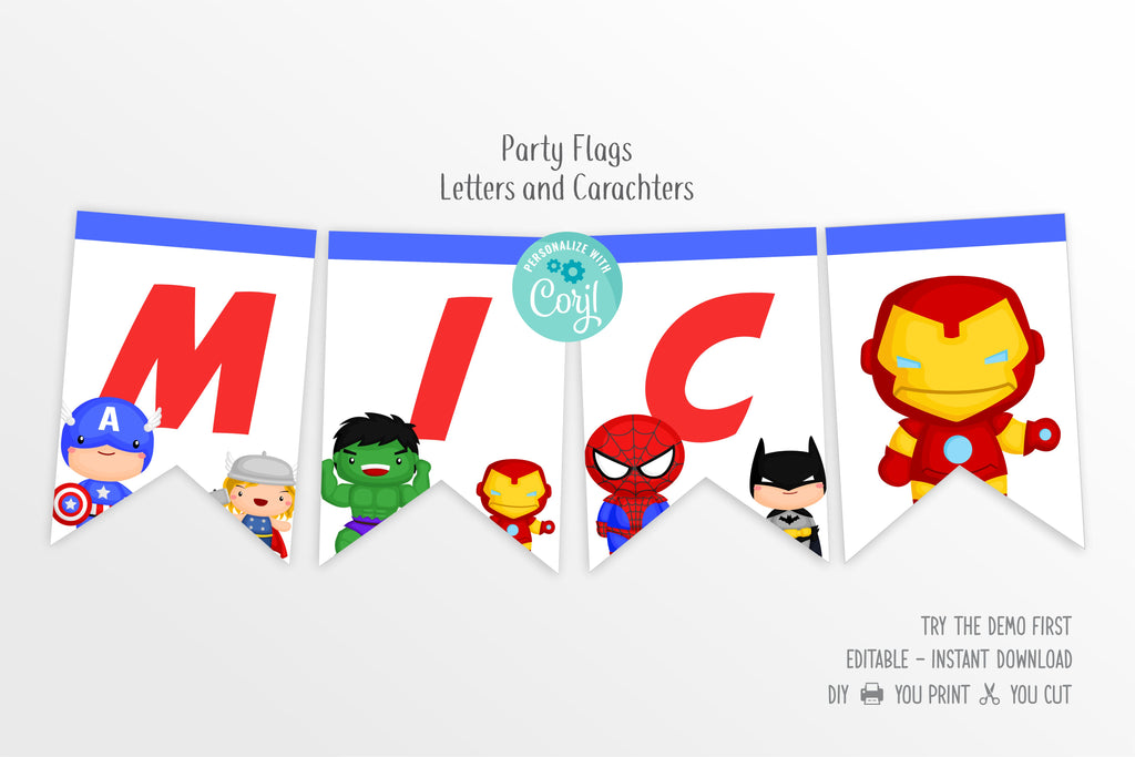 Cute Superheroes Flags Bunting Banner - Print Me Pretty