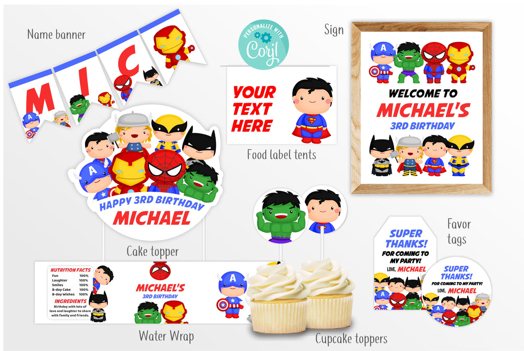 Cute Superheroes Party Decorations Bundle - Print Me Pretty