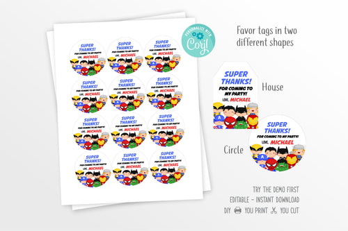 Cute Superheroes Party Favor Tag Printable - Print Me Pretty