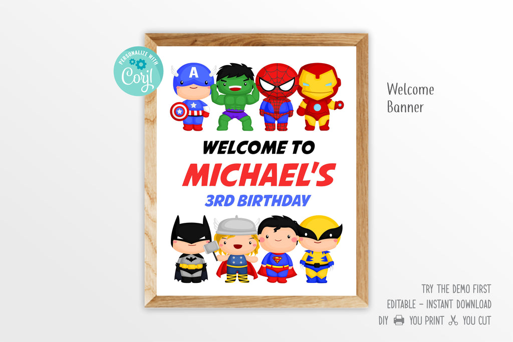 Cute Superheroes Welcome Banner - Print Me Pretty