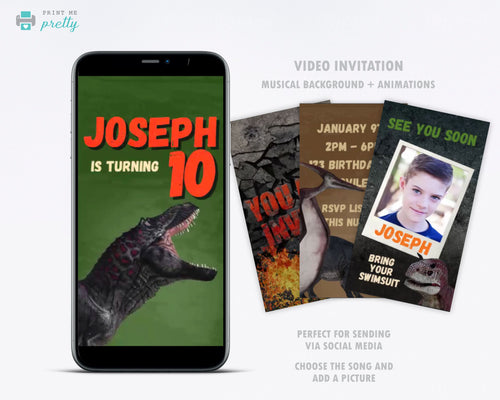 Dinosaur Video Invitation for Birthday Evite - Print Me Pretty