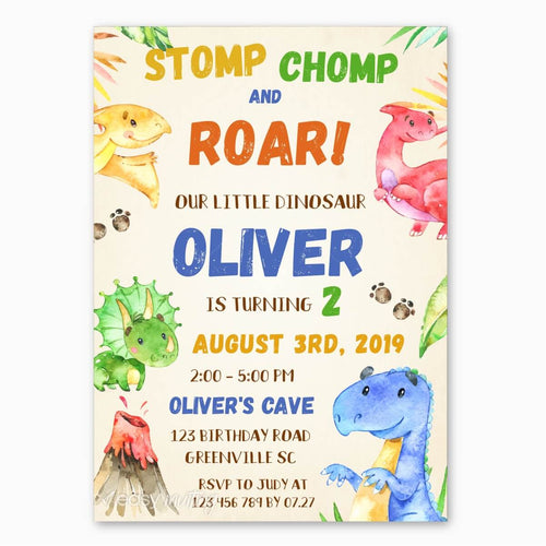 Cute Dinosaurs Birthday Invitation - Print Me Pretty